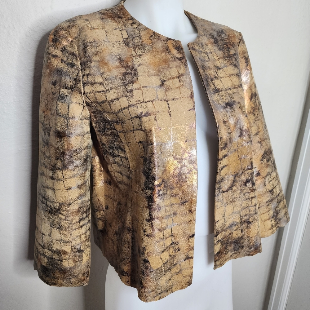 A.B. Lambdin Metallic Gold Leather Luxe Jacket Chic Blazer Medium